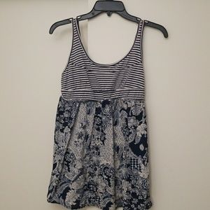 Navy and Cream Striped/Floral Tank Top